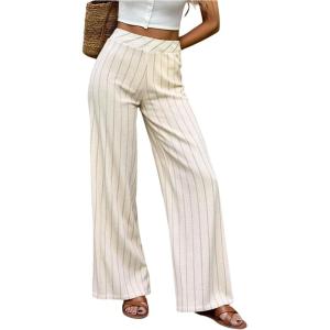 image:imageFloerns Womens Striped Pants High Waisted Straight Leg Going Out Casual TrousersApricot Striped