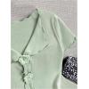 image:imageFloerns Womens 3D Floral Tops Knitted Short Sleeve Sweater V Neck Cute Pullover TopMint Green