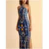 image:imageFloerns Womens Boho Criss Cross Halter Dress Sleeveless Tie Open Back Split Vacation Long DressesBlue