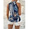 image:imageFloerns Womens Boho Floral Tie Back Halter Top Sleeveless Beach Vacation BlouseDark Blue