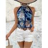 image:imageFloerns Womens Boho Floral Tie Back Halter Top Sleeveless Beach Vacation BlouseDark Blue