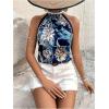 image:imageFloerns Womens Boho Floral Tie Back Halter Top Sleeveless Beach Vacation BlouseDark Blue