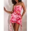 image:imageFloerns Womens Flower Strapless Tube Mini Dress Bodycon Ruffle Layered Hem A Line Beach DressesPink
