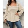 image:imageFloerns Womens Plus Size Square Neck Lantern Long Sleeve Ruffle Hem Peplum Blouse TopApricot