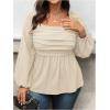 image:imageFloerns Womens Plus Size Square Neck Lantern Long Sleeve Ruffle Hem Peplum Blouse TopApricot