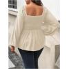 image:imageFloerns Womens Plus Size Square Neck Lantern Long Sleeve Ruffle Hem Peplum Blouse TopApricot
