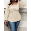 image:imageFloerns Womens Plus Size Square Neck Lantern Long Sleeve Ruffle Hem Peplum Blouse TopApricot