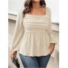image:imageFloerns Womens Plus Size Square Neck Lantern Long Sleeve Ruffle Hem Peplum Blouse TopApricot