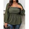 image:imageFloerns Womens Plus Size Square Neck Lantern Long Sleeve Ruffle Hem Peplum Blouse TopArmy Green