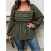 image:imageFloerns Womens Plus Size Square Neck Lantern Long Sleeve Ruffle Hem Peplum Blouse TopArmy Green
