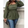 image:imageFloerns Womens Plus Size Square Neck Lantern Long Sleeve Ruffle Hem Peplum Blouse TopArmy Green