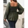 image:imageFloerns Womens Plus Size Square Neck Lantern Long Sleeve Ruffle Hem Peplum Blouse TopArmy Green