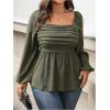 image:imageFloerns Womens Plus Size Square Neck Lantern Long Sleeve Ruffle Hem Peplum Blouse TopArmy Green