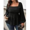image:imageFloerns Womens Plus Size Square Neck Lantern Long Sleeve Ruffle Hem Peplum Blouse TopBlack