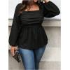 image:imageFloerns Womens Plus Size Square Neck Lantern Long Sleeve Ruffle Hem Peplum Blouse TopBlack