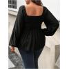 image:imageFloerns Womens Plus Size Square Neck Lantern Long Sleeve Ruffle Hem Peplum Blouse TopBlack