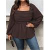 image:imageFloerns Womens Plus Size Square Neck Lantern Long Sleeve Ruffle Hem Peplum Blouse TopBrown