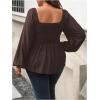 image:imageFloerns Womens Plus Size Square Neck Lantern Long Sleeve Ruffle Hem Peplum Blouse TopBrown