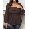 image:imageFloerns Womens Plus Size Square Neck Lantern Long Sleeve Ruffle Hem Peplum Blouse TopBrown