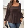 image:imageFloerns Womens Plus Size Square Neck Lantern Long Sleeve Ruffle Hem Peplum Blouse TopBrown
