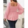 image:imageFloerns Womens Plus Size Square Neck Lantern Long Sleeve Ruffle Hem Peplum Blouse TopDusty Pink