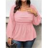 image:imageFloerns Womens Plus Size Square Neck Lantern Long Sleeve Ruffle Hem Peplum Blouse TopDusty Pink