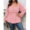 image:imageFloerns Womens Plus Size Square Neck Lantern Long Sleeve Ruffle Hem Peplum Blouse TopDusty Pink