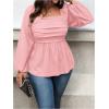 image:imageFloerns Womens Plus Size Square Neck Lantern Long Sleeve Ruffle Hem Peplum Blouse TopDusty Pink