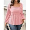 image:imageFloerns Womens Plus Size Square Neck Lantern Long Sleeve Ruffle Hem Peplum Blouse TopDusty Pink