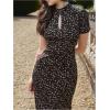 image:imageFloerns Womens Summer Floral Midi Dress Cut Out Mock Neck Bodycon Beach Vacation DressesBlack Multi