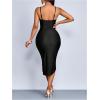 image:imageFloerns Womens V Neck Midi Dress Spaghetti Strap Ruffle Trim Slit Hem Cocktail Party Bodycon DressesBlack