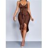 image:imageFloerns Womens V Neck Midi Dress Spaghetti Strap Ruffle Trim Slit Hem Cocktail Party Bodycon DressesBrown