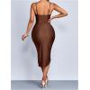 image:imageFloerns Womens V Neck Midi Dress Spaghetti Strap Ruffle Trim Slit Hem Cocktail Party Bodycon DressesBrown