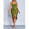image:imageFloerns Womens V Neck Midi Dress Spaghetti Strap Ruffle Trim Slit Hem Cocktail Party Bodycon DressesGreen