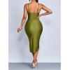 image:imageFloerns Womens V Neck Midi Dress Spaghetti Strap Ruffle Trim Slit Hem Cocktail Party Bodycon DressesGreen