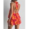 image:imageFloerns Womens Y2k Summer Halter Dress Tie Open Back Sleeveless Ruffle Hem Bubble Going Out Mini DressesOrange