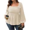 image:imageFloerns Womens Plus Size Square Neck Lantern Long Sleeve Ruffle Hem Peplum Blouse TopApricot