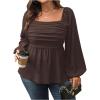 image:imageFloerns Womens Plus Size Square Neck Lantern Long Sleeve Ruffle Hem Peplum Blouse TopBrown