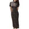 image:imageFloerns Womens Summer Floral Midi Dress Cut Out Mock Neck Bodycon Beach Vacation DressesBlack Multi