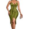 image:imageFloerns Womens V Neck Midi Dress Spaghetti Strap Ruffle Trim Slit Hem Cocktail Party Bodycon DressesGreen