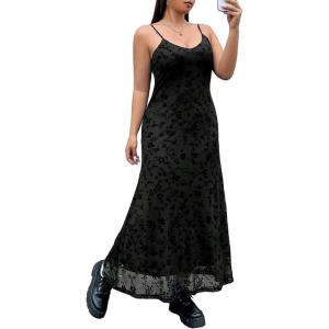 image:imageFloerns Womens Plus Size Sleeveless Floral Print Contrast Mesh Cami Long Dress