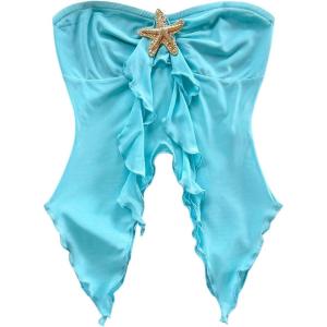 image:imageFloerns Womens Summer Sexy Beach Vacation Strapless Tube Top Starfish Asymmetrical Hem Boho BandeauBlue