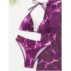 image:imageFloerns Womens 3 Piece Bikini Set Tie Dye Halter String Swimsuit with Beach Cover Up SkirtPurple