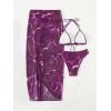 image:imageFloerns Womens 3 Piece Bikini Set Tie Dye Halter String Swimsuit with Beach Cover Up SkirtPurple