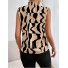 image:imageFloerns Womens Geo Print Sleeveless Vest Frill Trim Mock Neck Elegant Blouse TopsKhaki