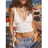 image:imageFloerns Womens Boho Textured Deep V Neck Tank Top Sleeveless Smocked Ruffle Fitted Crop TopsWhite