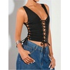 image:imageFloerns Womens Y2k Lace Up Front Tank Top Sleeveless V Neck Concert Outfit CamisoleBlack