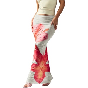 image:imageFloerns Womens Summer Floral Skirt Low Waist Fishtail Hem Beach Maxi SkirtsApricot