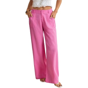 image:imageFloerns Womens Y2k Low Rise Wide Leg Pants Elastic Waist Casual Trousers with PocketsHot Pink