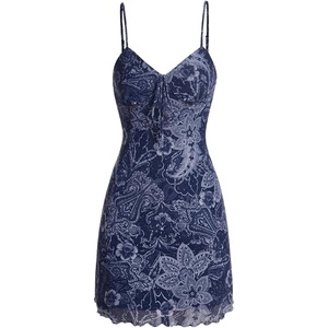 image:imageFloerns Womens Floral Print Tie Front Spaghetti Strap Vintage Cami Short DressDark Blue